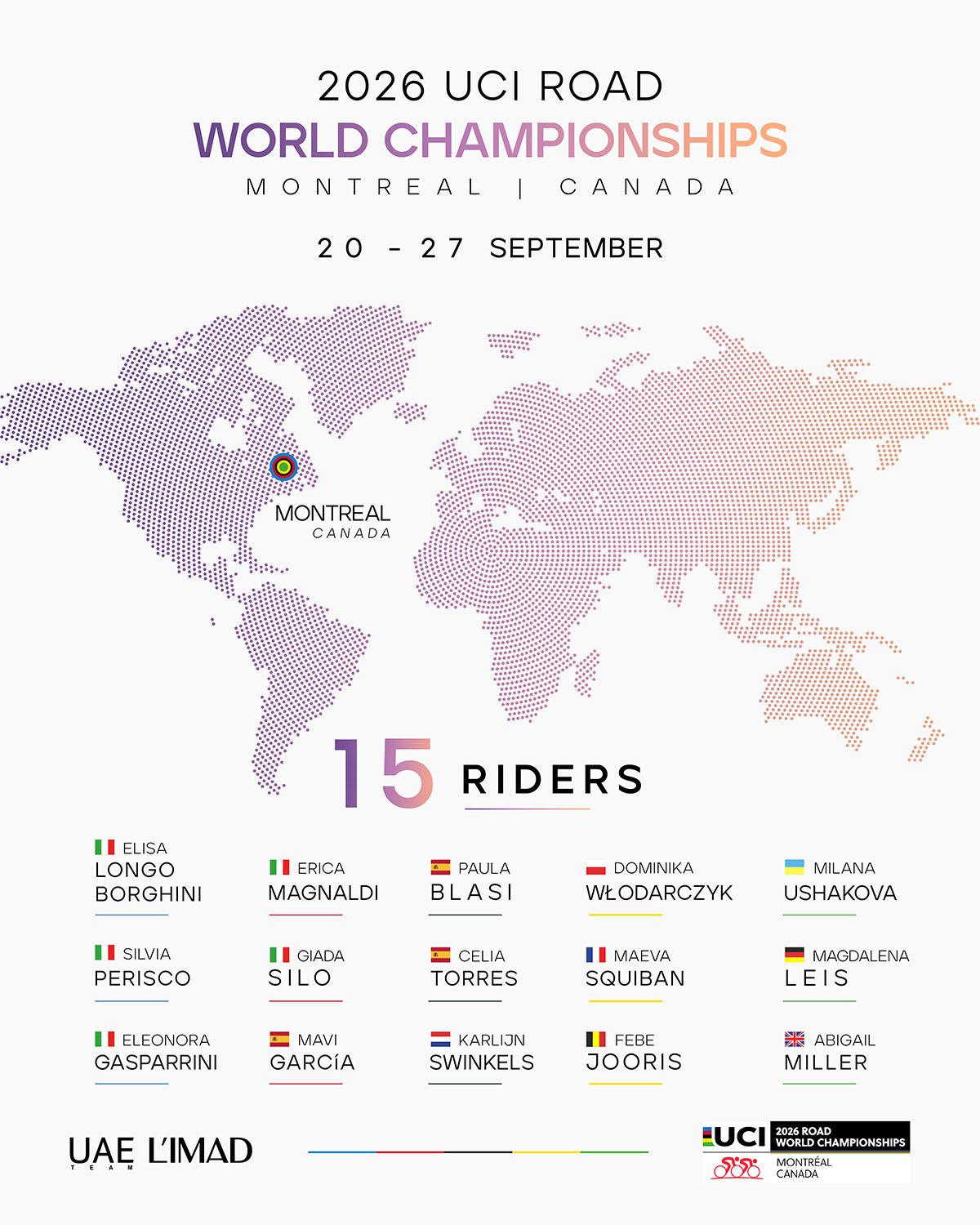 15 Riders at UCI Road World Championships – Montreal 2026